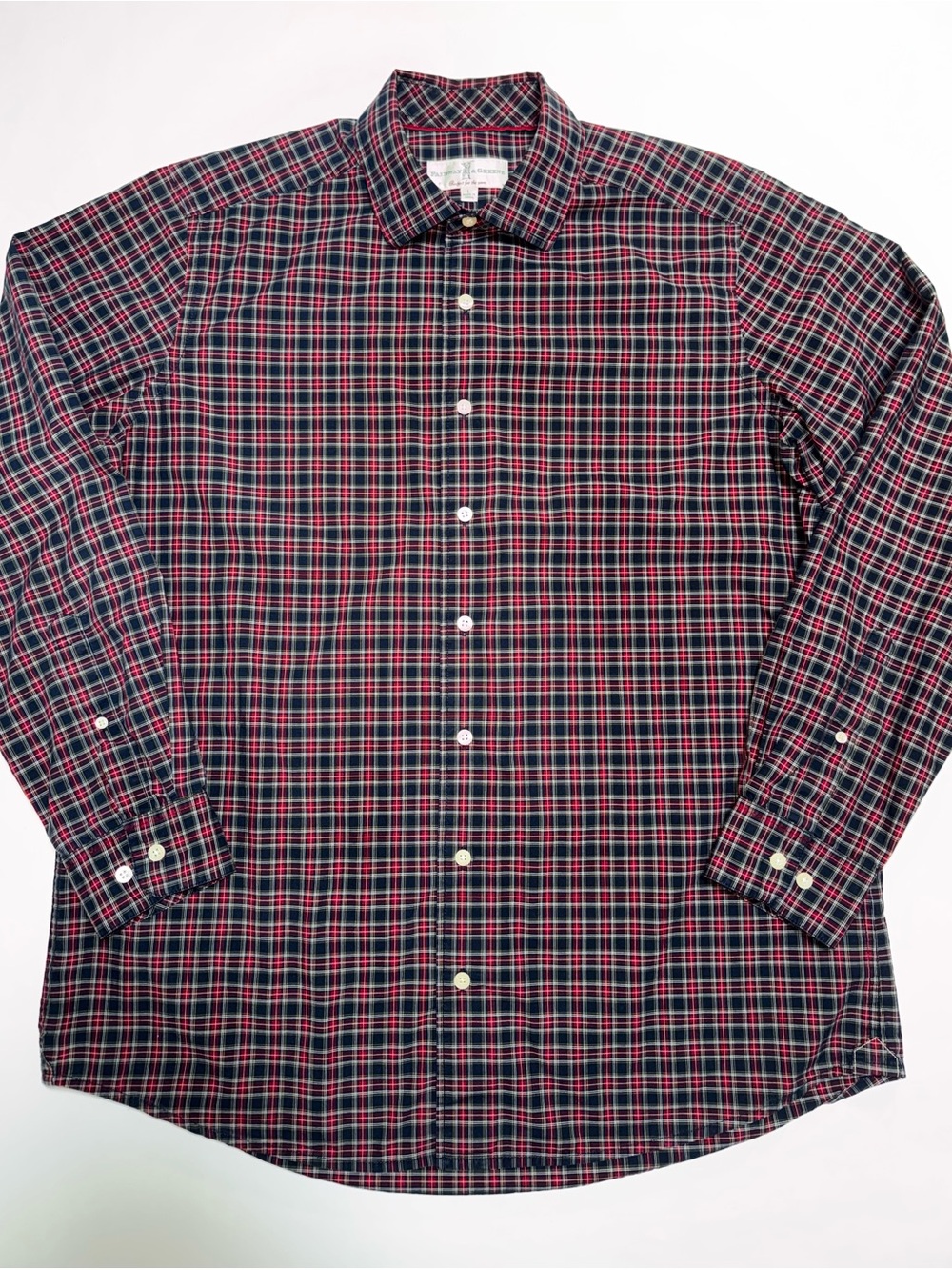 Fairway & Greene Men's Plaid Golf Polo Long Sleeve L 100% Cotton